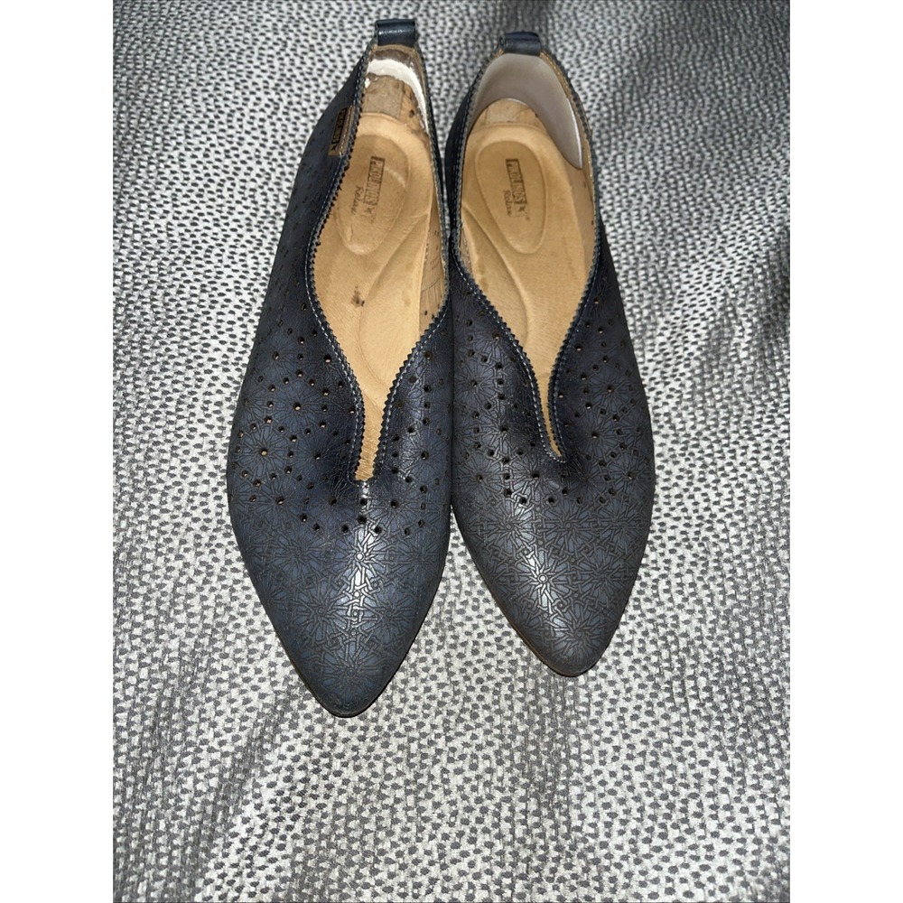 Pikolinos Shoes Leather Slip On Perforated Flats Loafer Women 41 Cut Out Metalli